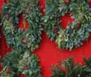 Christmas wreaths on a red barn